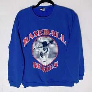Vintage A.D. & Co. Blue Baseball Series Crew Neck Graphic  Sweatshirt M